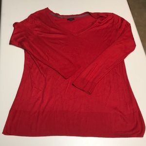 Crimson red v-neck tunic length sweater